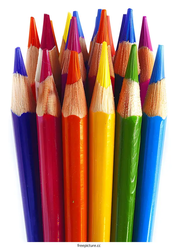 Closeup of Colorful Pencils On White Background
