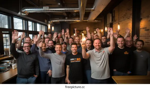 Group of people in a room celebrating