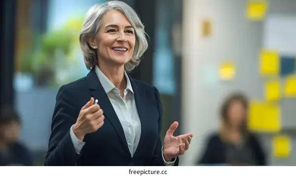 Smiling Businesswoman Giving Presentation