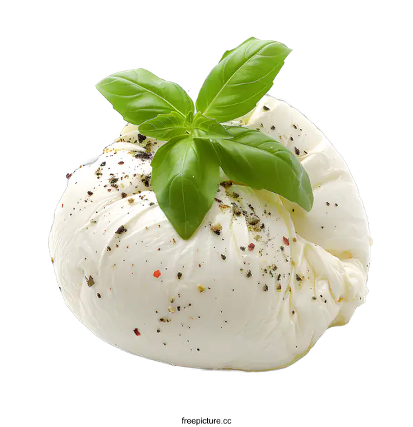 [Transparent Background PNG]Burrata Cheese with Basil and Pepper