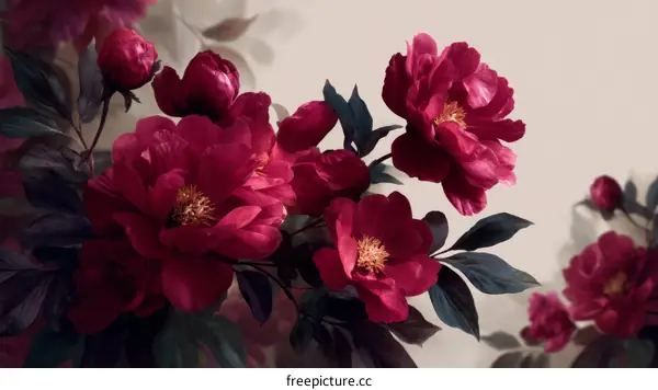 Elegant Deep Red Peonies Bouquet Illustration