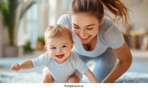 Happy Mother and Baby Playing Together