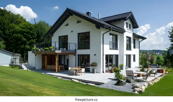 Modern White House with Patio and Garden