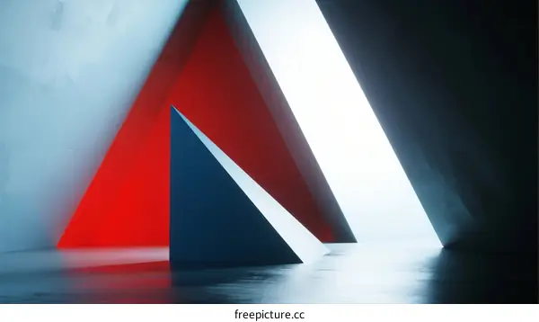 Geometric Shapes in Modern Architecture with Red and Blue Tones