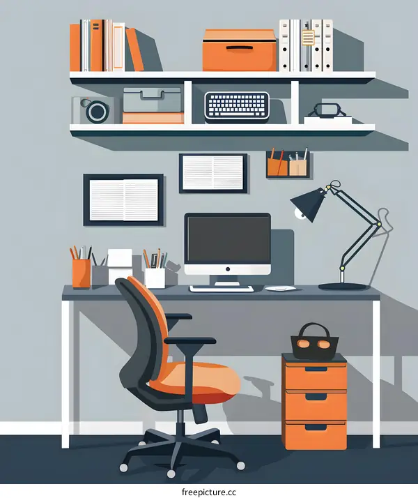Modern Home Office Desk with Orange and Gray Colors