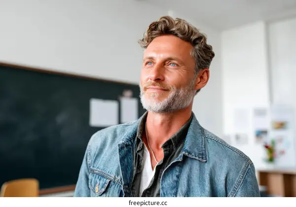 Thoughtful Caucasian Man in a Classroom