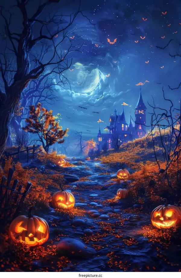 Spooky Halloween Castle with Jack-o'-Lanterns