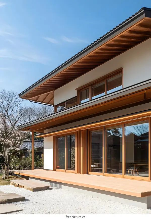Modern Japanese House with Wooden Exterior and Deck