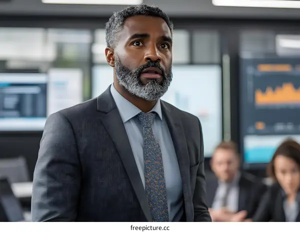 Serious Businessman Looking Up With Concern in Meeting