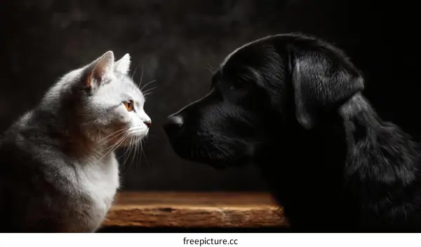 Close-up Portrait of a Cat and Dog