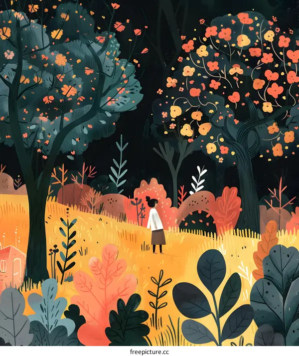 Woman in a Forest with Lush Greenery