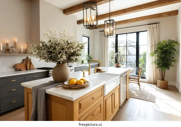 Modern Farmhouse Kitchen with Natural Light and Warm Decor