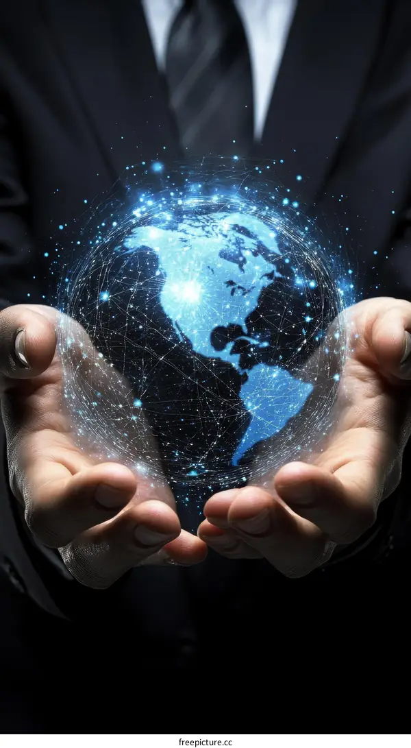 Global Network Held in Hands World Map Illustration