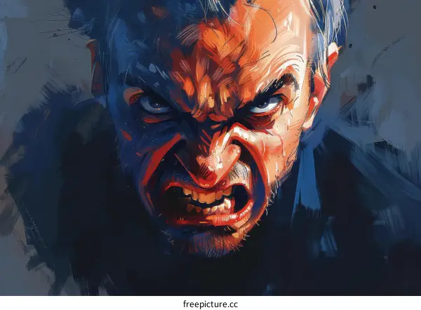 Angry Man Close Up Illustration