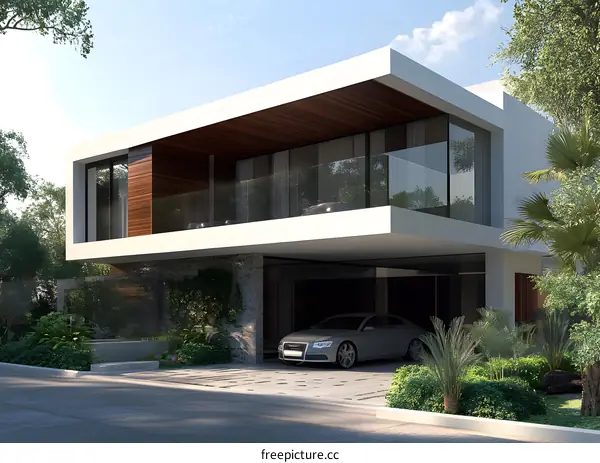 Modern House Design with Balcony and Carport