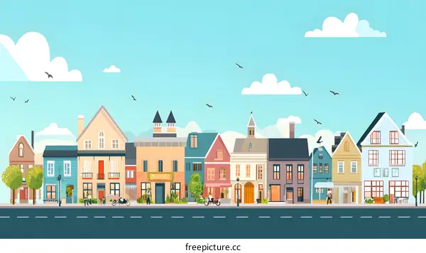 Colorful Houses on a Sunny Day in a Small Town