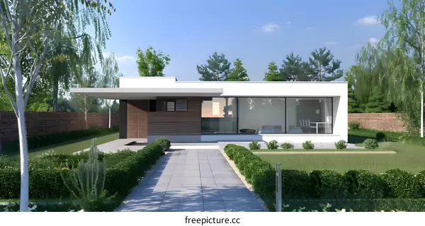 Modern House with Large Windows and Green Landscaping