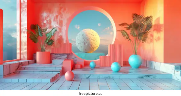 Abstract Interior Design Scene with Coral Tones