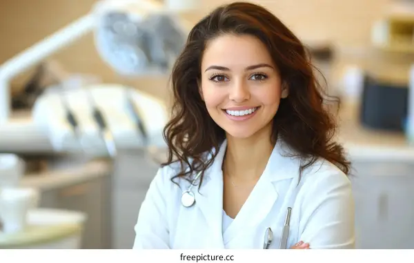 Smiling Female Doctor in a Modern Dental Office