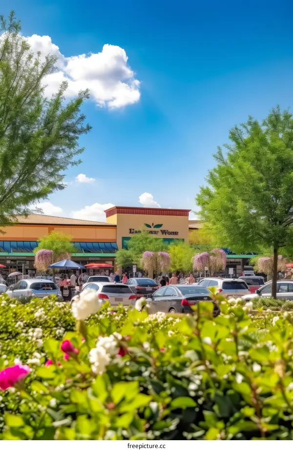 People walking in a shopping mall on a sunny day