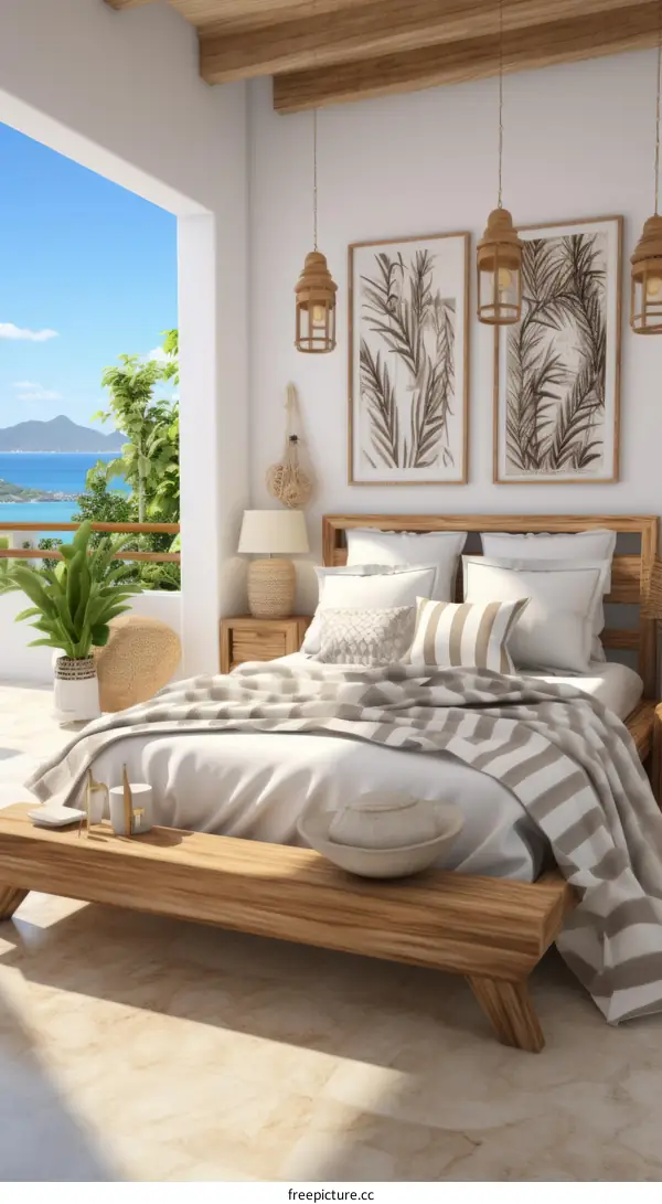Modern coastal bedroom with a view of the ocean