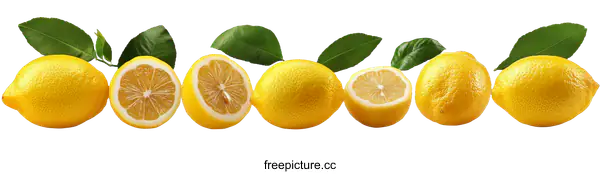 [Transparent Background PNG]Fresh Lemons with Leaves on White Background