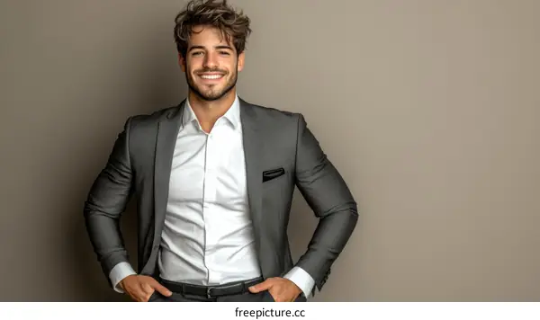 Handsome Caucasian Man in a Gray Suit