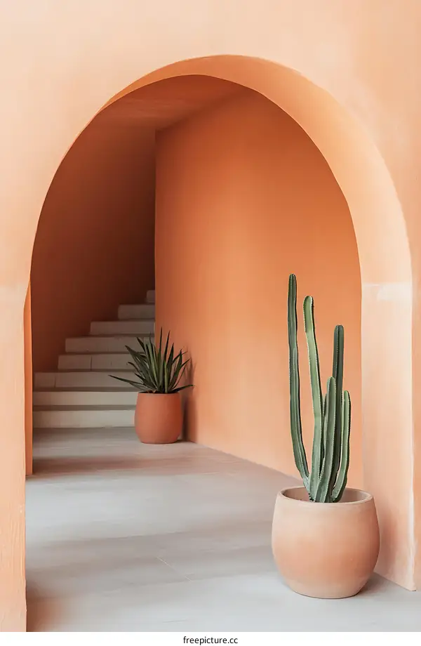 Minimalist Interior Design with Cactus and Archway