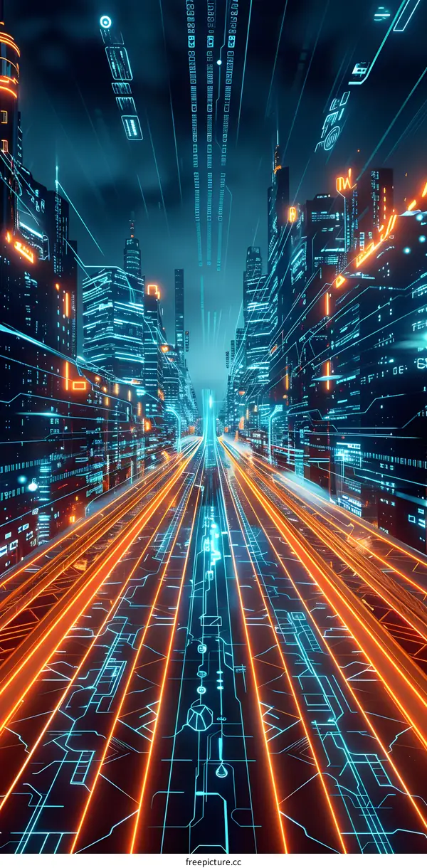 Futuristic Cityscape with Neon Lights