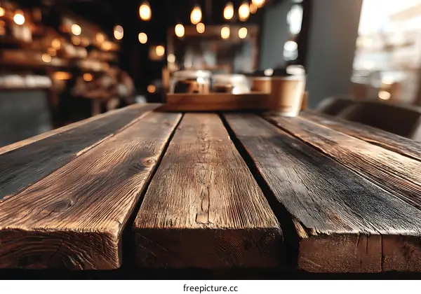 Rustic Wooden Table Top in Cafe Setting