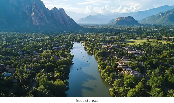 Aerial View of a River Valley with Mountains