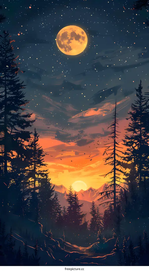 starry night forest landscape