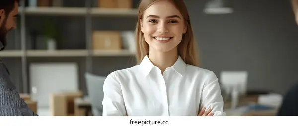 Smiling Businesswoman With Crossed Arms in Office