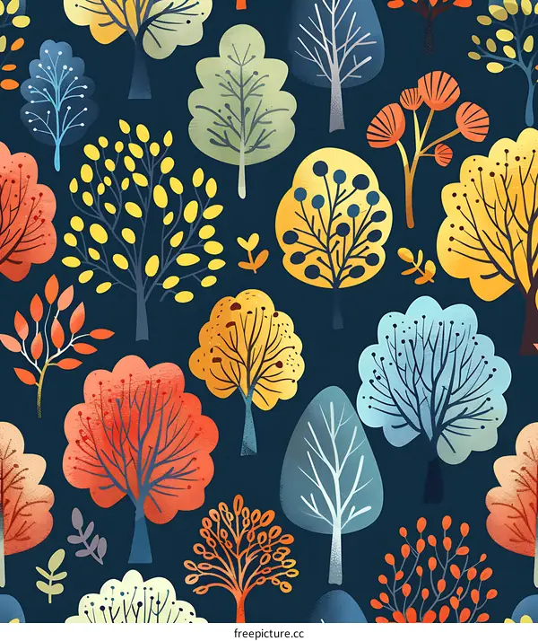 Autumn Tree Seamless Pattern Background Design