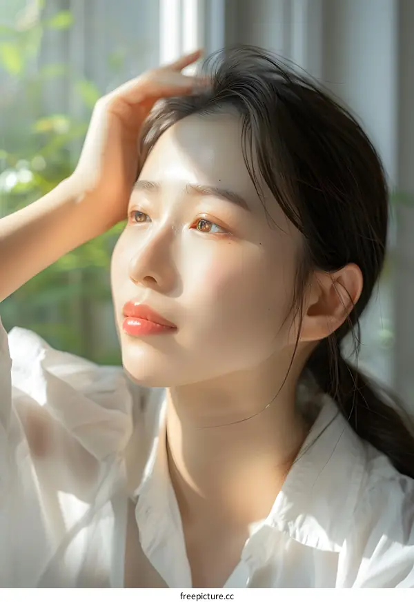 Portrait of a Young Asian Woman with Long Black Hair