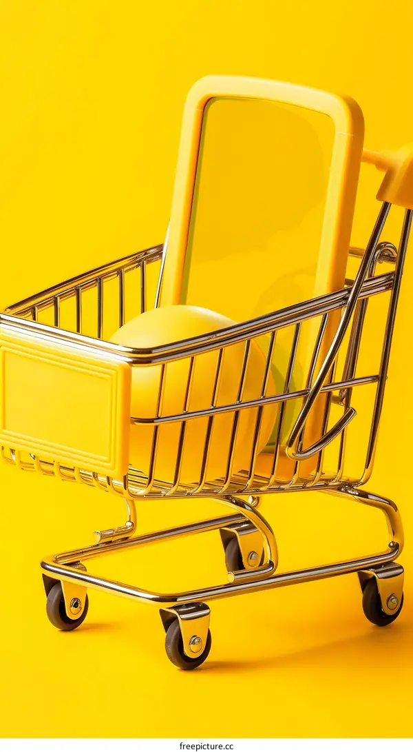 Yellow Shopping Cart with a Yellow Phone