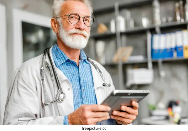 Caucasian Doctor Examining Patient Data
