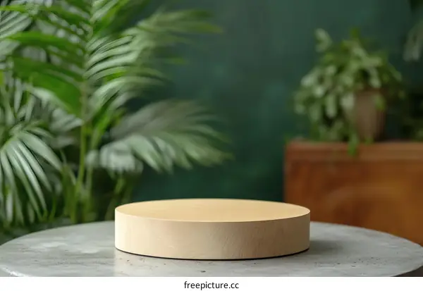 Wooden Display Stand in a Green Room Setting