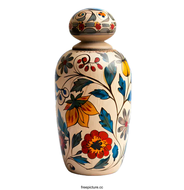 [Transparent Background PNG]Wooden Jar with Floral Design