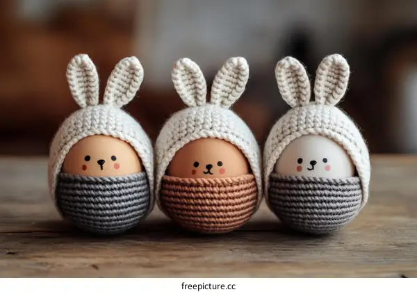 Easter Eggs with Crochet Bunny Hats