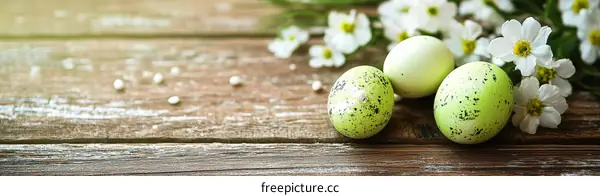 Easter Eggs with Flowers on Wooden Background