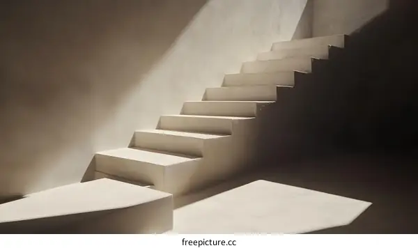Concrete Stairs With Sunlight Streaming Through