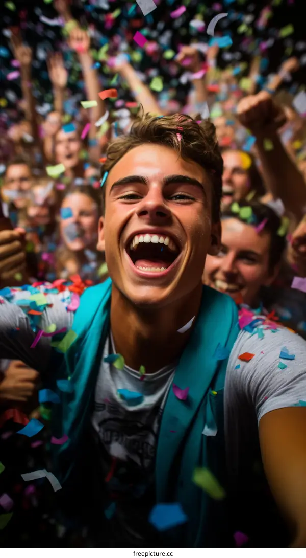 Ecstatic young man celebrating with friends at a party