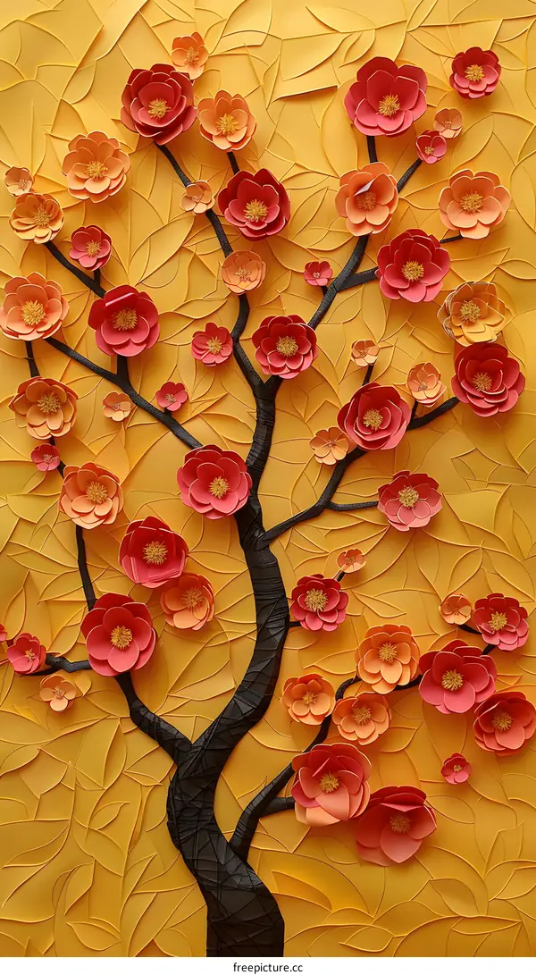 A paper flower artwork with orange background