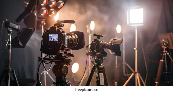 Professional Film Studio Setup With Camera and Lights