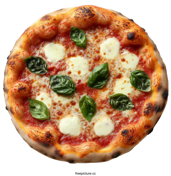 [Transparent Background PNG]Delicious Homemade Pizza with Fresh Basil