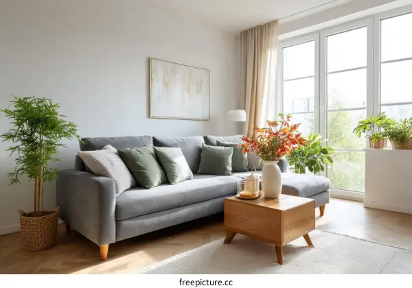 Modern Cozy Living Room with Large Window