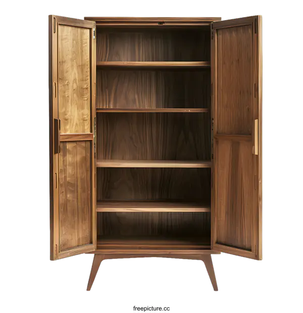 [Transparent Background PNG]Open Wooden Cabinet with Shelves