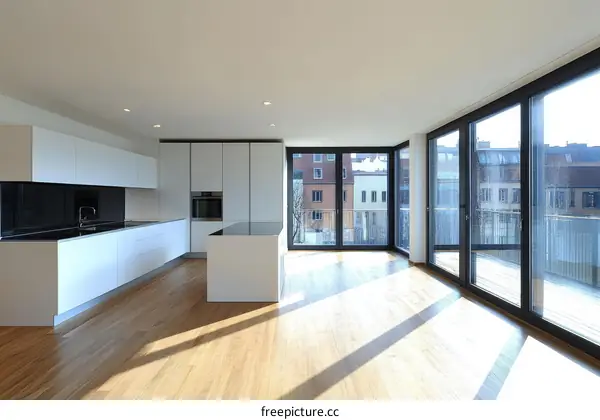 Modern Empty Kitchen with Large Windows