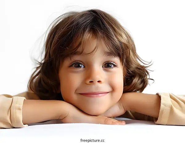 Smiling child with hands on chin